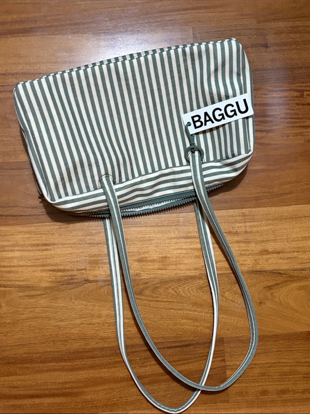 BAGGU Nylon Bowler bag in limited edition color Sage Stripe